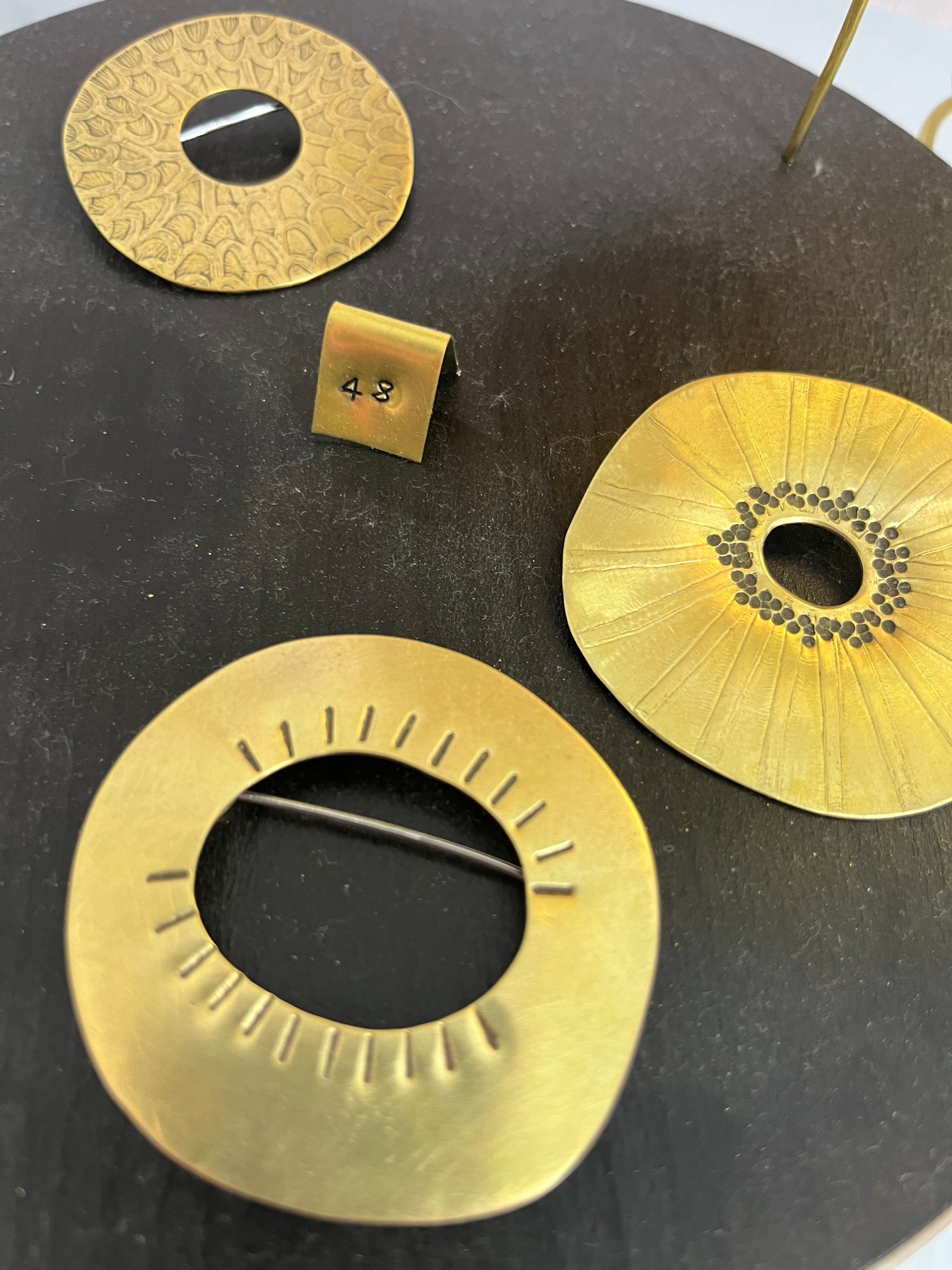 Copper Moss Brooches- etched brass