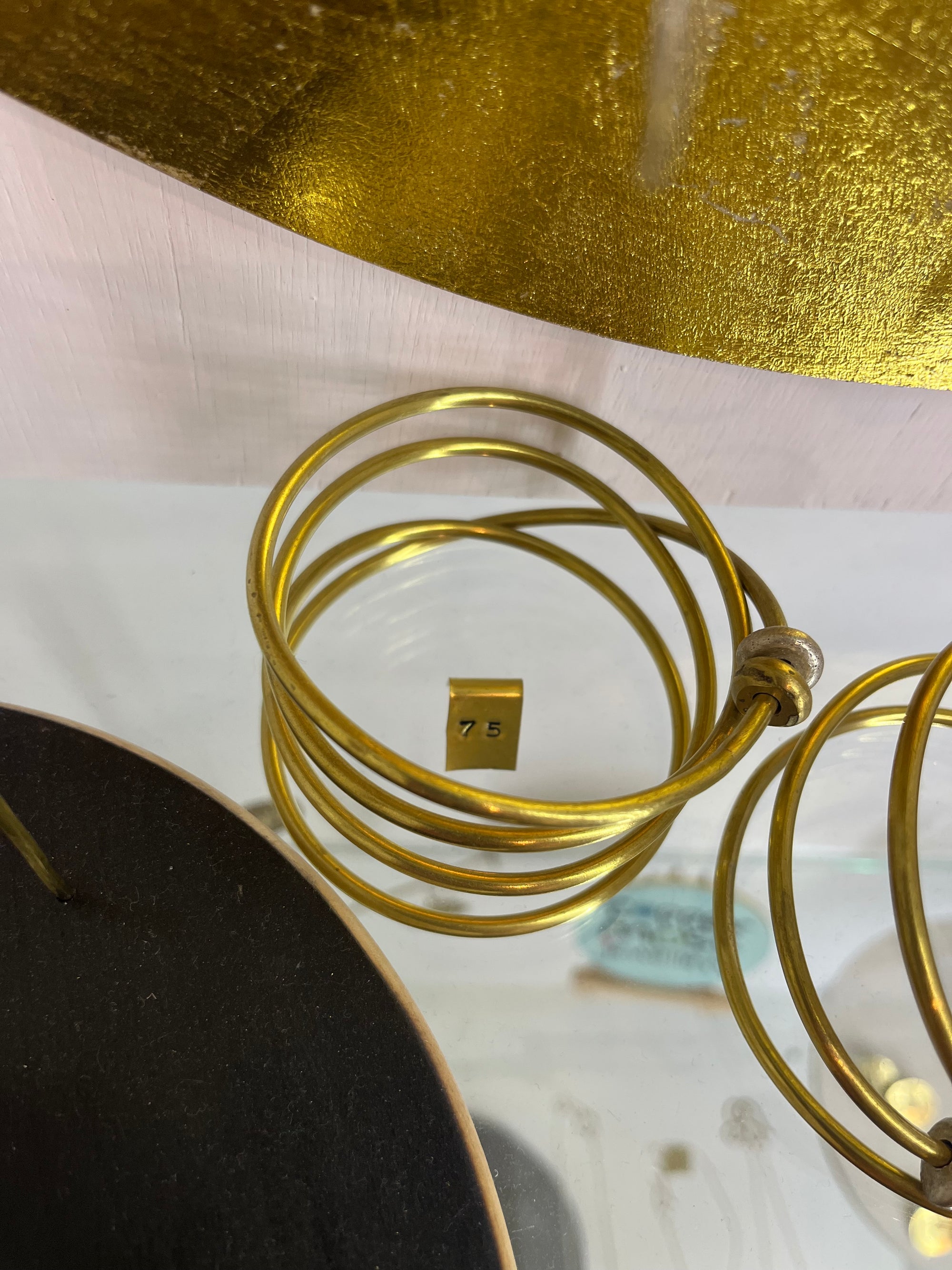 Copper Moss orbit bangle 4 twist recycled silver and brass beads