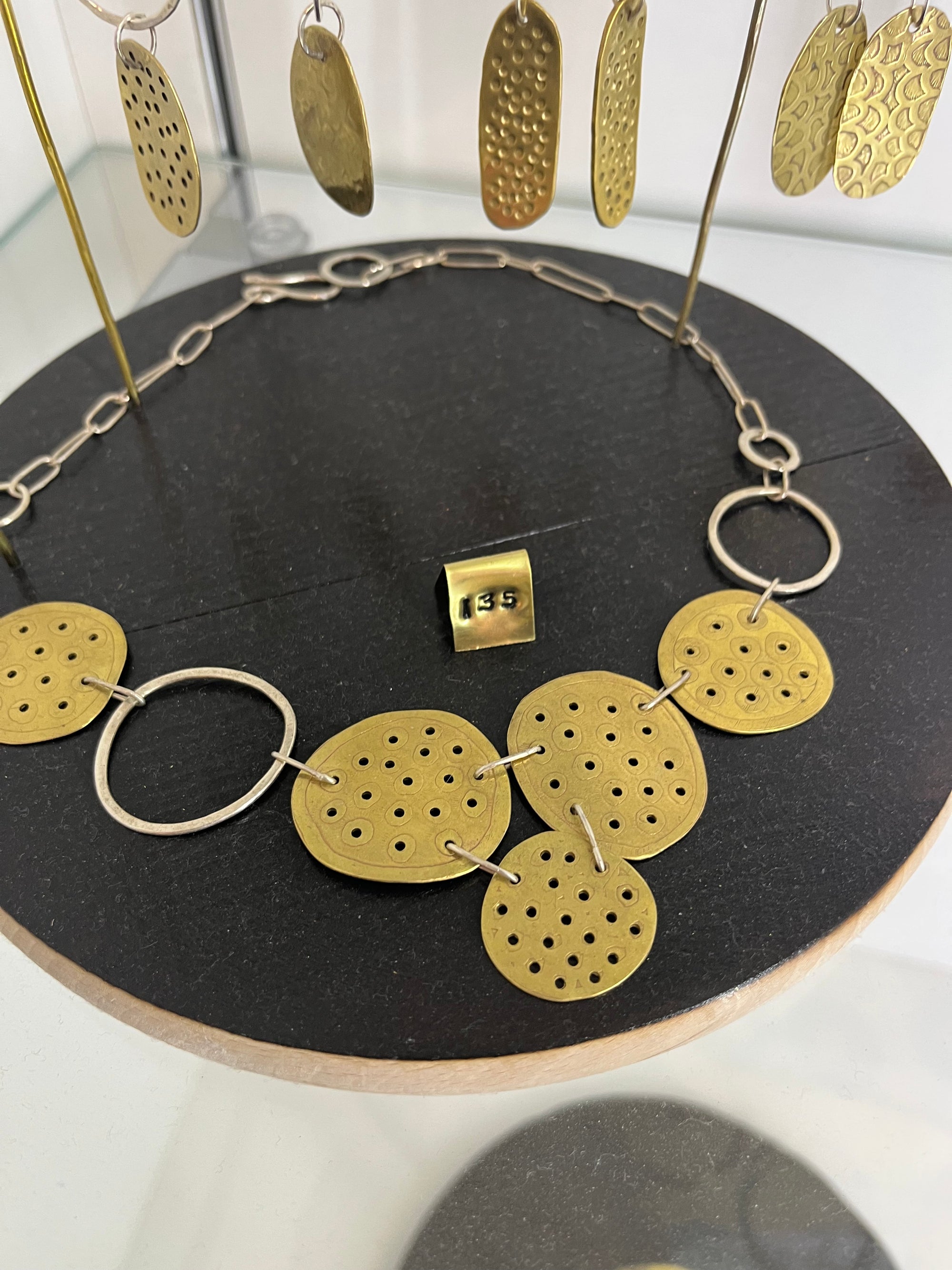 Copper Moss statement etched brass necklace with eco silver chain