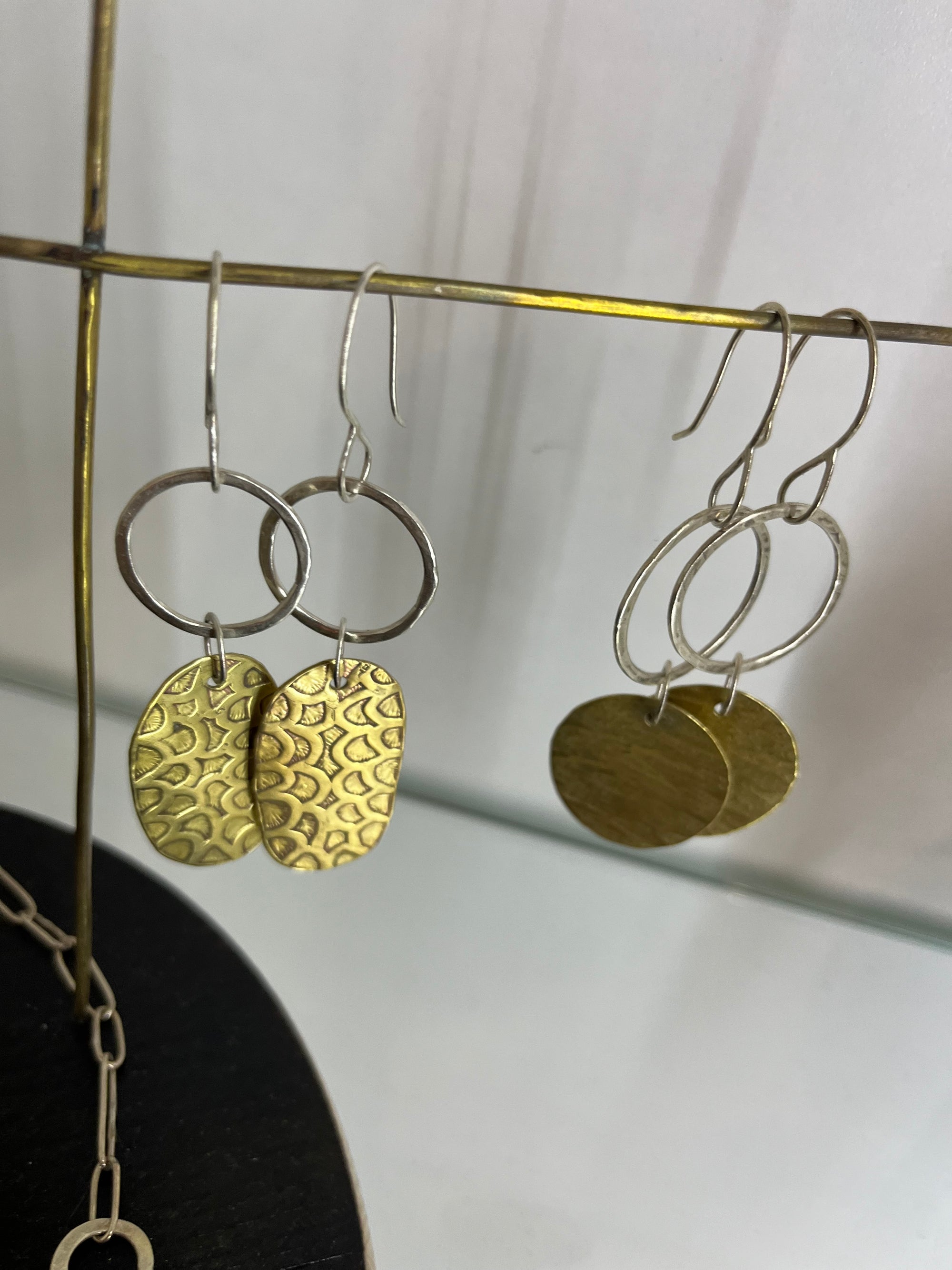 Copper Moss double drop earrings brass with silver