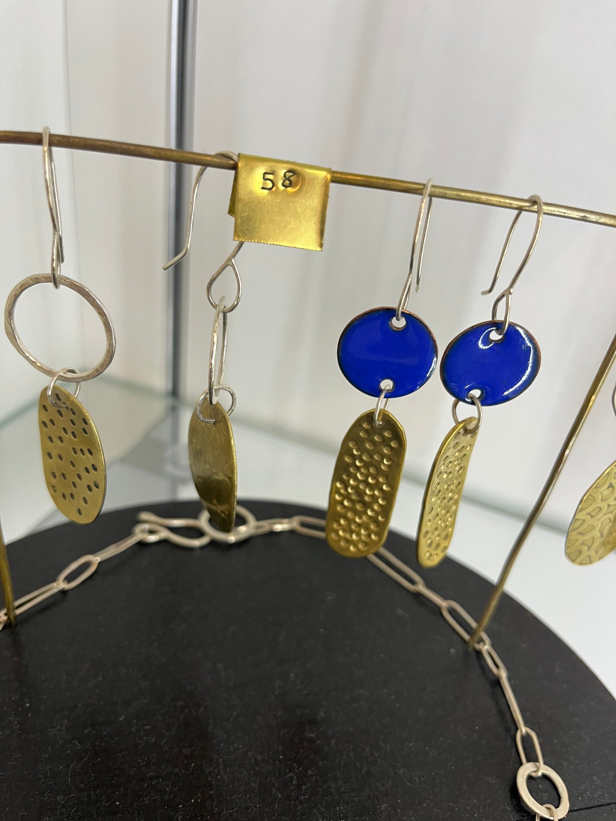 Copper Moss double drop earrings enamelled copper