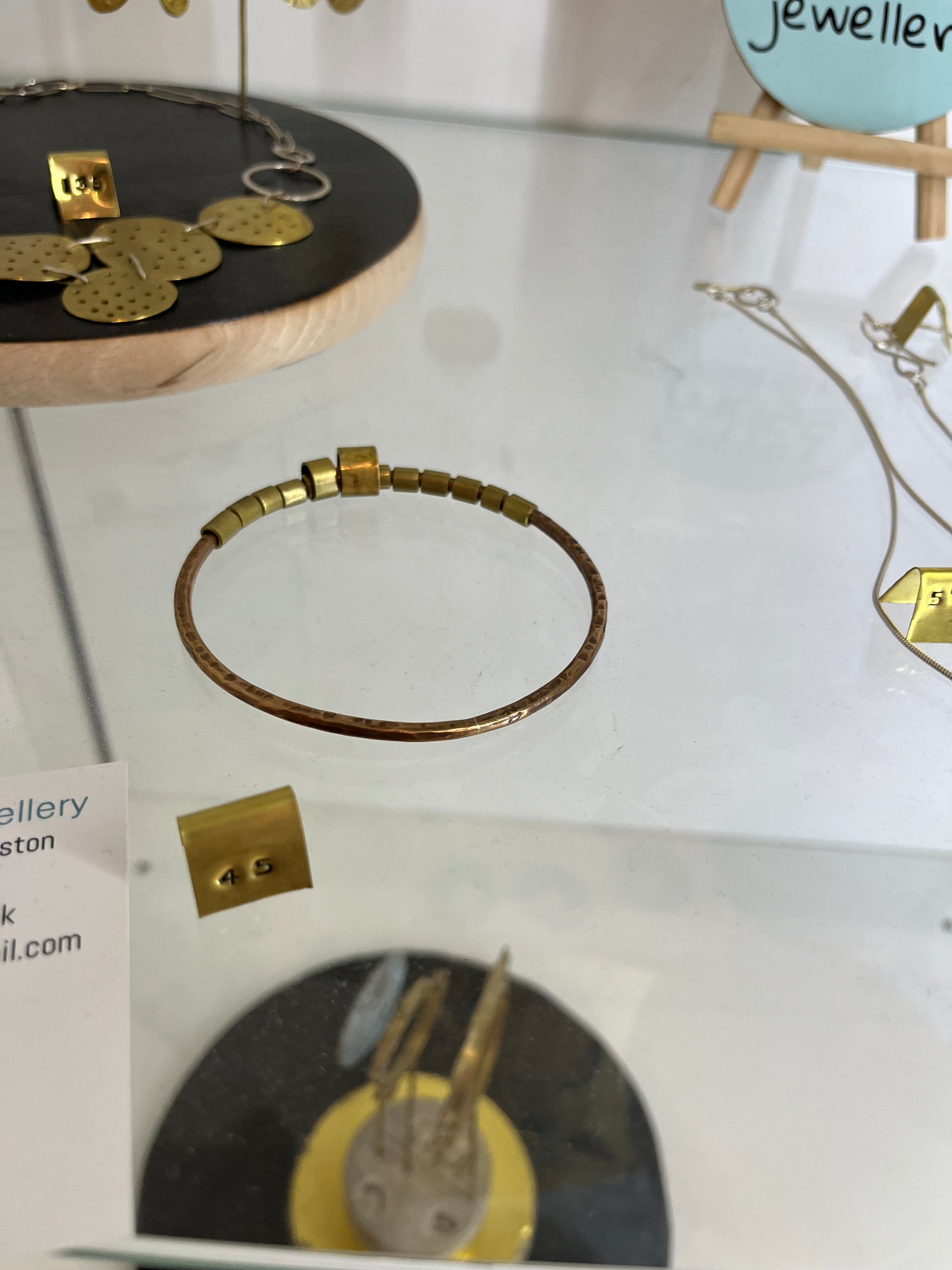 Copper Moss jingle bangles brass or bronze rose bangle with brass beads