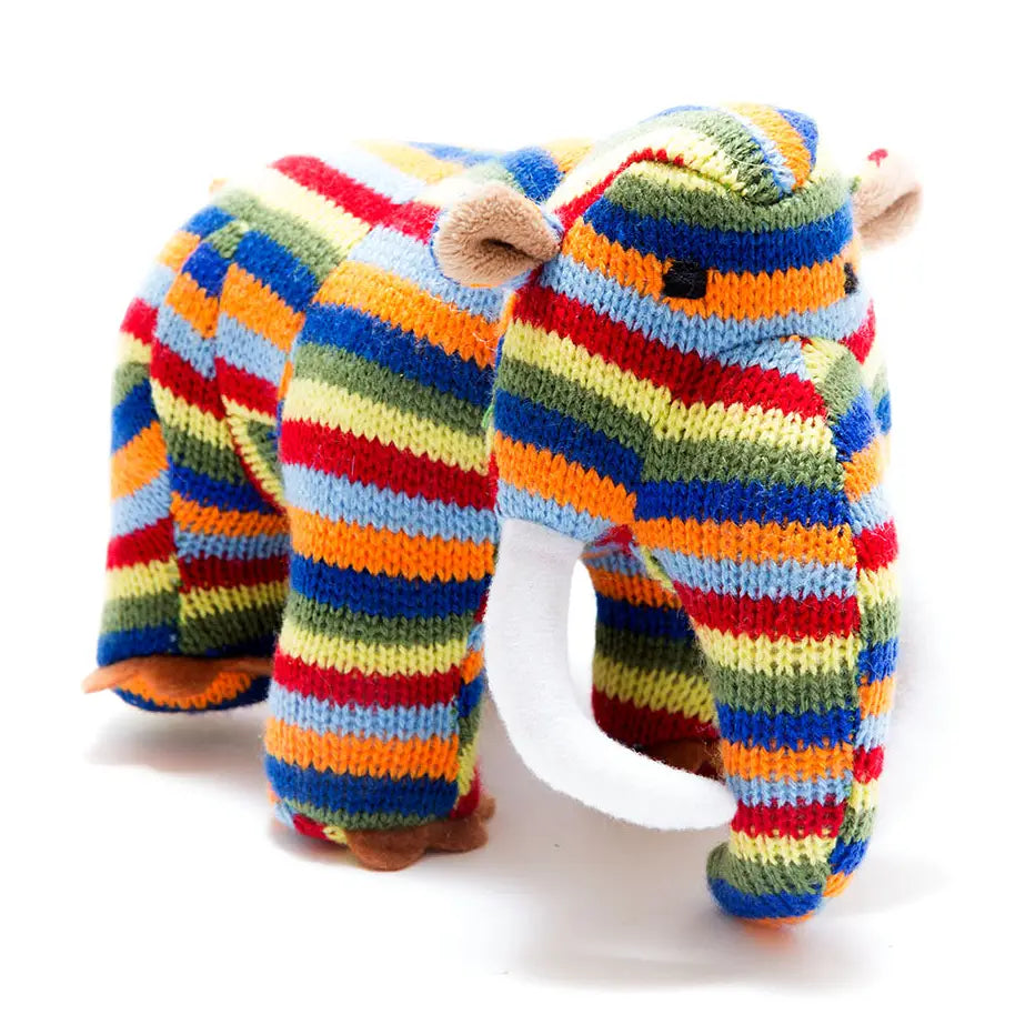 Knitted Mammoth Rattle Rainbow Stripe