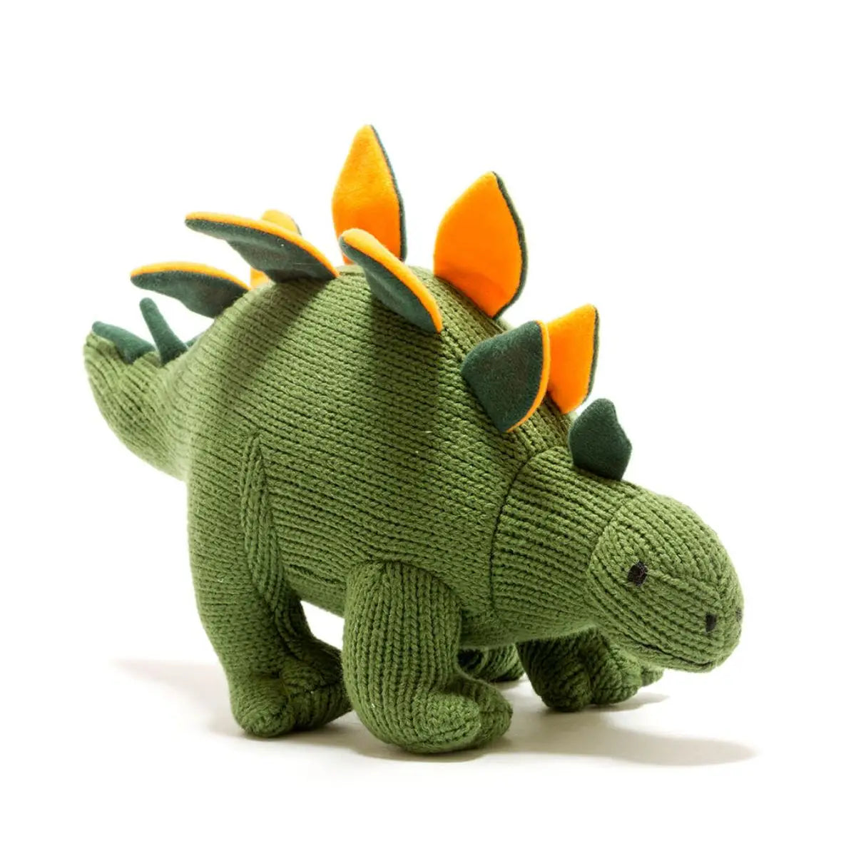 Knitted Stegosaurus Dinosaur Plush Toy Moss Green and Orange