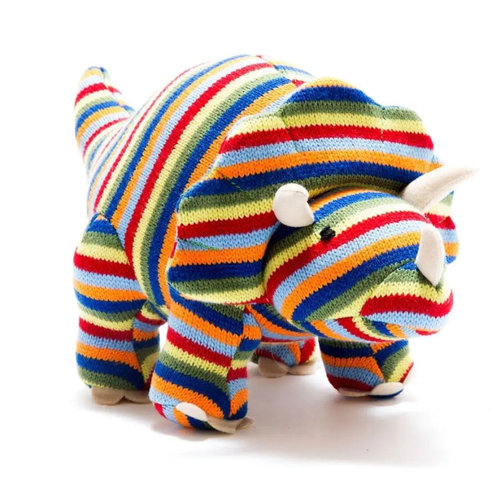 Knitted Dinosaur Triceratops Large rainbow stripe