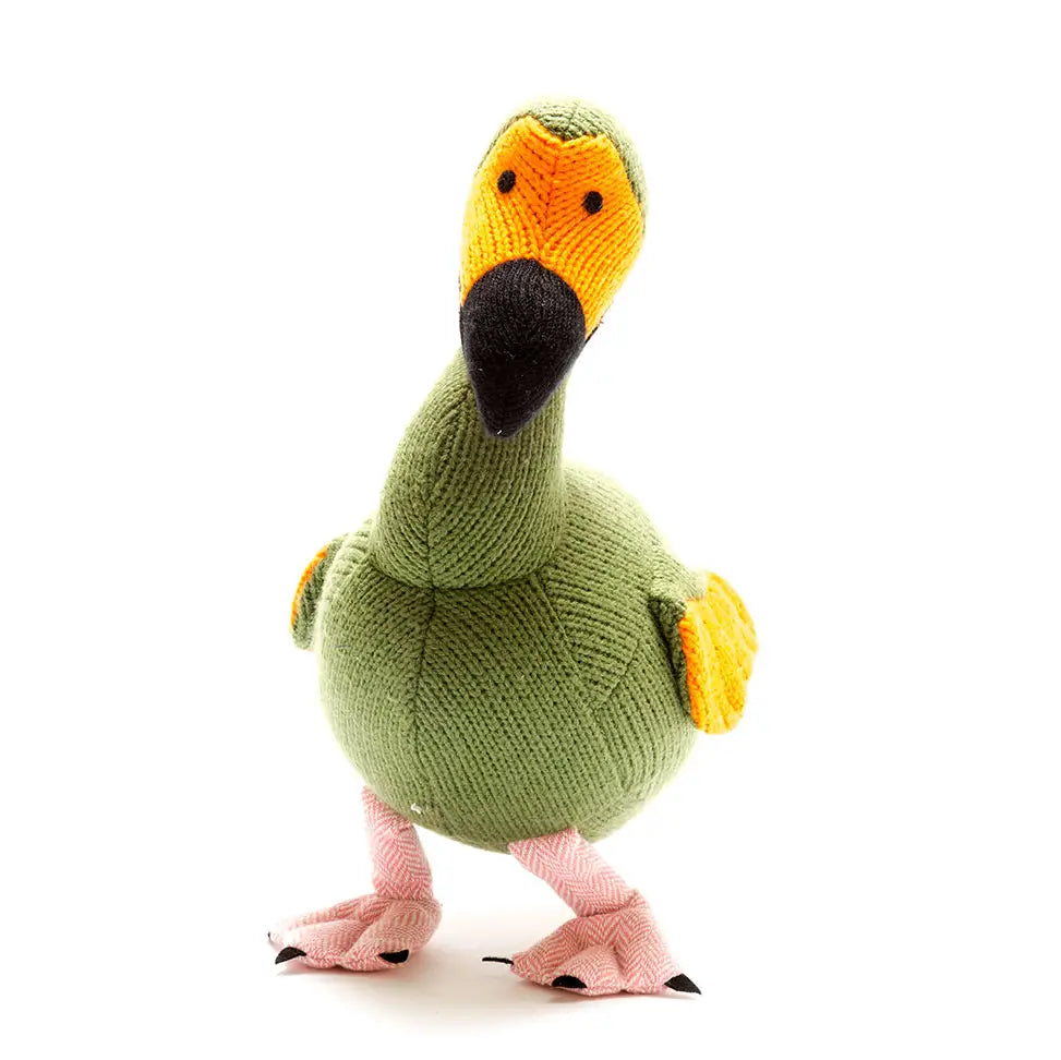 Knitted Dodo Toy Moss Green With Orange Tail